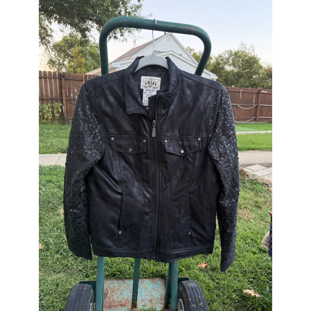 Ariat Womens Gatsby Jacket Black Sequin Sleeve Coated Full Zip 10011624 Medium